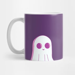 Cute pink Halloween ghost. Original illustrations in cartoon retro style. Mug